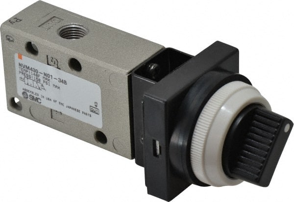 Mechanically Operated Valve: 3-Way & 3-Position, Twist Selector Actuator, 1/8" Inlet, 3 Position