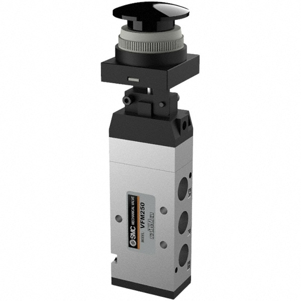 SMC PNEUMATICS NVFM250-N02-30B Mechanically Operated Valve: Push Button-Mushroom, Push Button (Mushroom) Actuator, 1/4" Inlet, 1/4" Outlet, 4 Position Image