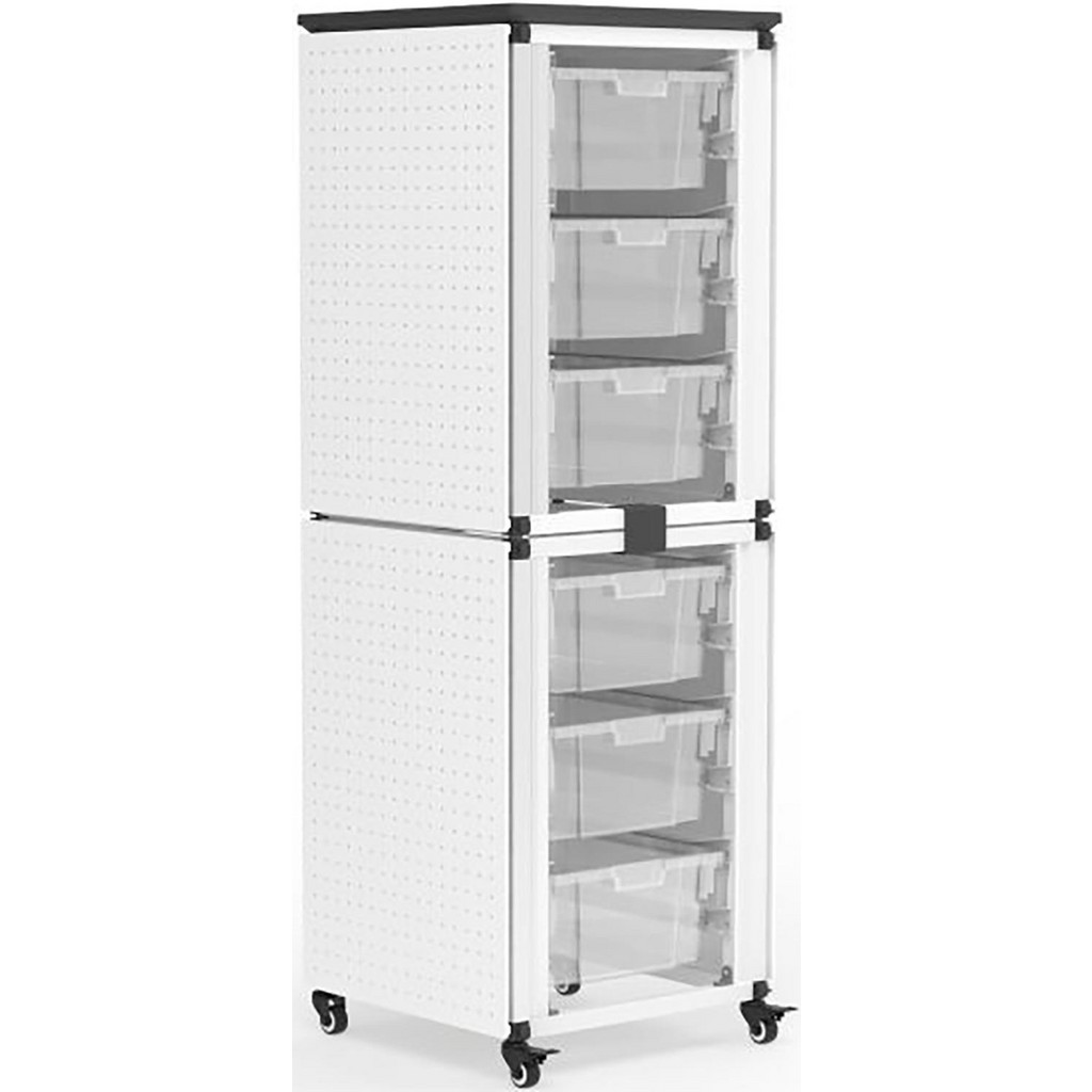 Luxor Modular Classroom Storage Cabinet Utility Cart: 18-1/5" Long, 18-1/5" Wide, Aluminum, 220 lb Capacity, Black | Part #MBS-STR-12-6L