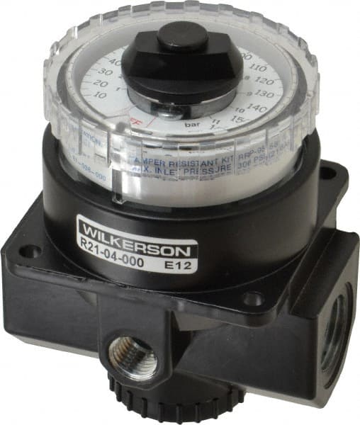 Wilkerson R21-04-000 Compressed Air Regulator: 1/2" NPT, 300 Max psi, Dial Air 