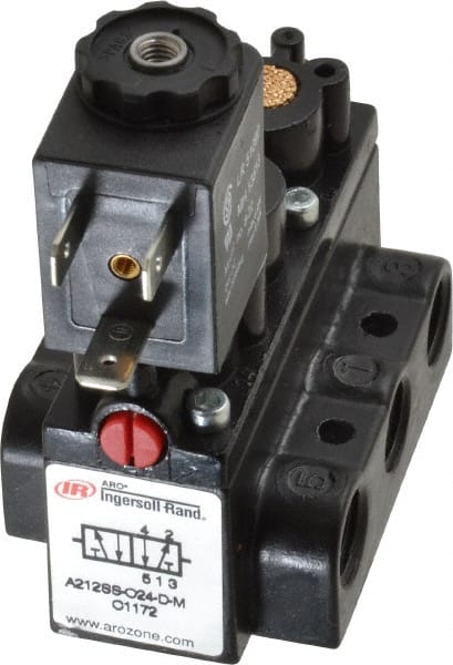 1/4" Inlet x 1/4" Outlet, Solenoid Actuator, Spring Return, 2 Position, Body Ported Solenoid Air Valve