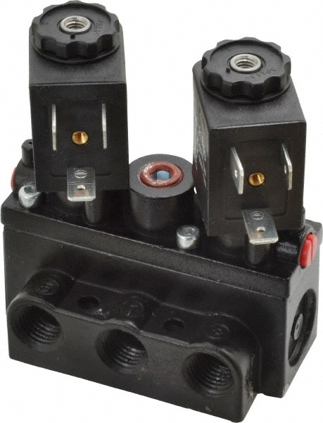 1/4" Inlet x 1/4" Outlet, Solenoid Actuator, Solenoid Return, 3 Position, Body Ported Solenoid Air Valve