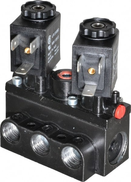 1/4" Inlet x 1/4" Outlet, Solenoid Actuator, Solenoid Return, 3 Position, Body Ported Solenoid Air Valve