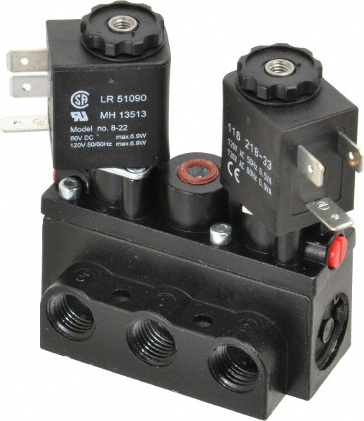 ARO/Ingersoll-Rand A712SD-120-A 1/4" Inlet x 1/4" Outlet, Solenoid Actuator, Solenoid Return, 3 Position, Body Ported Solenoid Air Valve Image