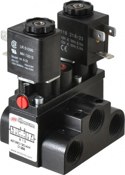 ARO/Ingersoll-Rand A313SD-120-A 3/8" Inlet x 3/8" Outlet, Solenoid Actuator, Solenoid Return, 3 Position, Body Ported Solenoid Air Valve Image