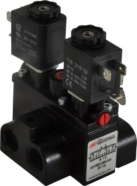 ARO/Ingersoll-Rand A313SD-024-D 3/8" Inlet x 3/8" Outlet, Solenoid Actuator, Solenoid Return, 3 Position, Body Ported Solenoid Air Valve Image