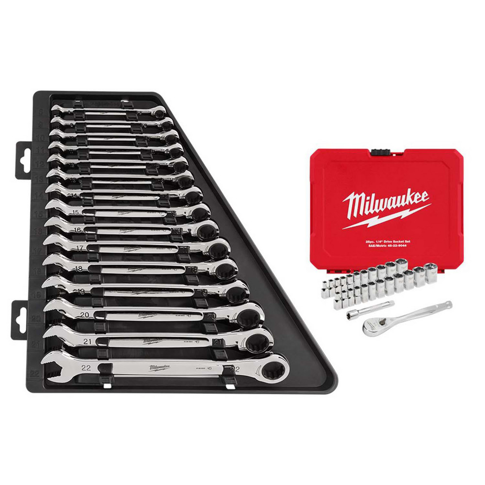 Milwaukee Tool - Combination Wrench Set: 15 Pc, 1 to 9/32