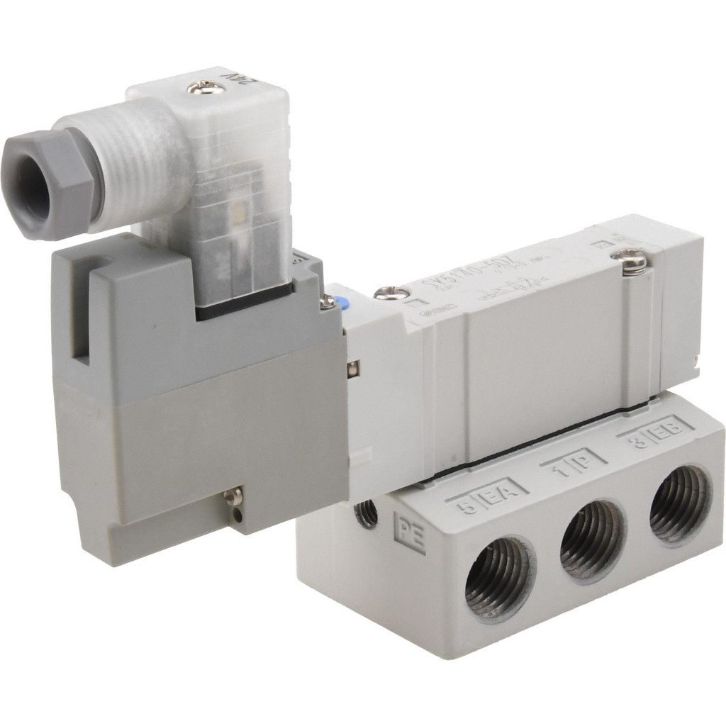 SMC 0.7 Cv Flow Rate, Single Solenoid Pilot Operated Valve - 5 Port, 2 Position, Spring Return, 1/4" NPT Inlet, 24 V | Part #SY5140-5DZ-02T