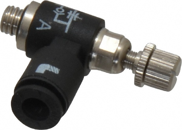 Legris 7660 04 20 Air Flow Control Valve: Miniature Exhaust, Tube x UNF, 5/32" Tube OD, 145 Max psi 