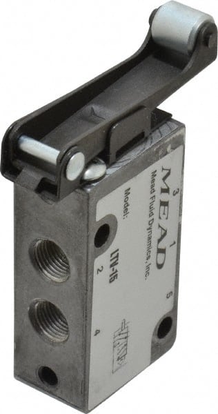 Mead LTV-15 Mechanically Operated Valve: 4-Way Control, Roller Leaf Actuator, 1/8" Inlet, 2 Position 