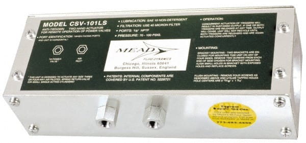 Mead CSV-101LS Two-Hand Control Unit Air Valve: Air Pilot Actuator, 4 Position, 1/8" Inlet, NPTF Thread 