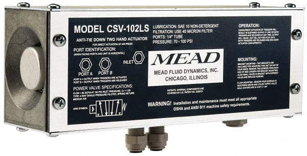 Mead CSV-102LS Two-Hand Control Unit Air Valve: Two Hand Control Actuator, 4 Position, 1/4" Inlet, 1/4" Outlet, NPTF Thread 