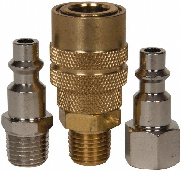 3 Piece 1/4" Body 1/4 NPT 145 psi Industrial Pneumatic Coupling Plug Set