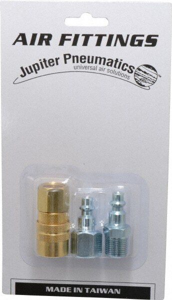 3 Piece 1/4" Body 3/8 NPT 145 psi Industrial Pneumatic Coupling Plug Set