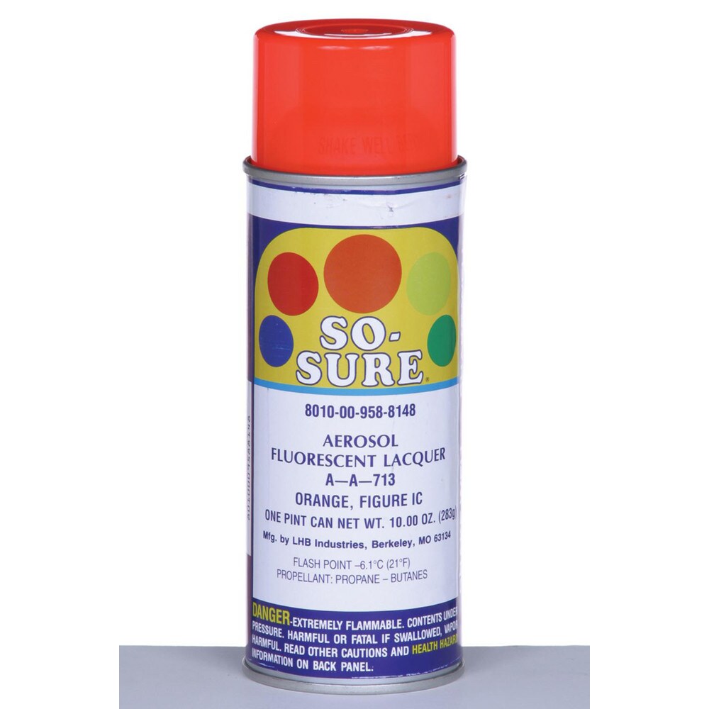Lacquer Spray Paint: Orange, Fluorescent, 16 oz