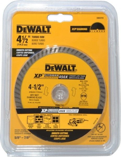 Dewalt DW4701 Wet & Dry Cut Saw Blade: 4-1/2" Dia, 7/8" Arbor Hole 