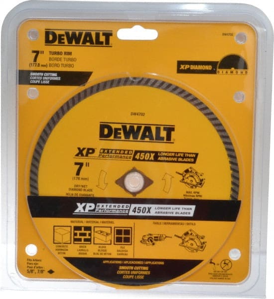 Dewalt DW4702 Wet & Dry Cut Saw Blade: 7" Dia, 5/8" Arbor Hole 