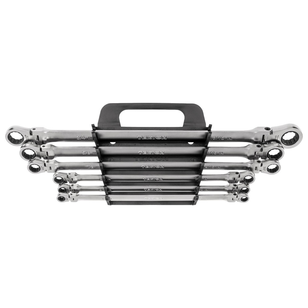 Tekton Ratchet Set: 6 Pc, 1/4 in - 13/16 in Wrench, Inch - 0 deg Head Offset Angle, Satin Chrome Finish, Ratcheting | Part #WRB96200