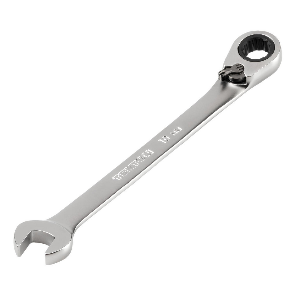 Tekton Combination Wrench: 10.00 mm Head Size, 15 deg Offset - Steel, Satin Chrome Finish | Part #WRC23410
