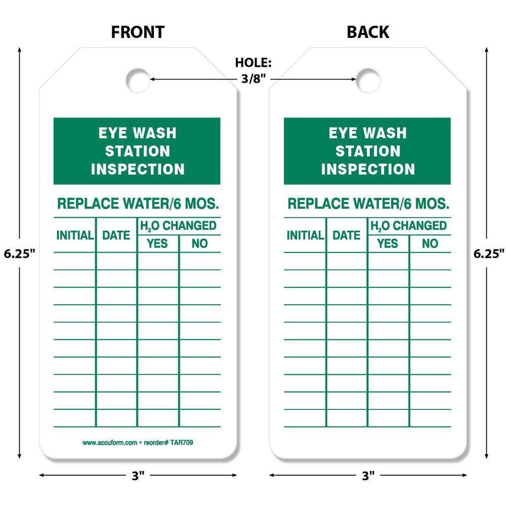 Safety & Facility Tags; Message Type: Inspection ; Header: None ; Legend: Eye Wash Station Inspection ; Material: Synthetic Paper ; Legend Color: Green ; Language: English