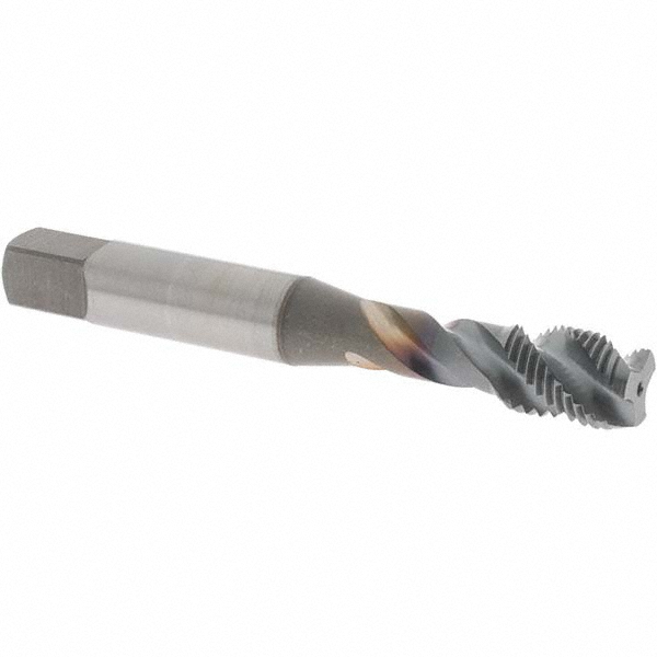 Spiral Flute Tap: 3/8-24 UNF, 3 Flutes, Modified Bottoming, 3B Class of Fit, Vanadium High Speed Steel, TICN Coated