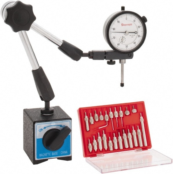 Starrett STC99993J Dial Indicator & Base Kit: 0 to 1" Range, 0-100 Dial Reading 