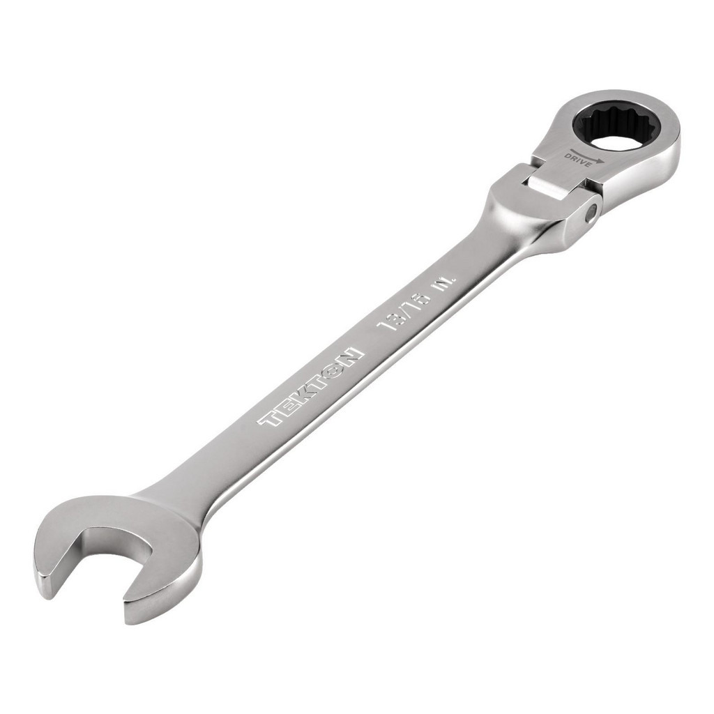 TEKTON 13/16 Zoll Ratschenschlüssel Mit Flexkopf, 12-Punkt | WRC26321, Satiniertes Chrom-Finish, 180° Schwenkbar