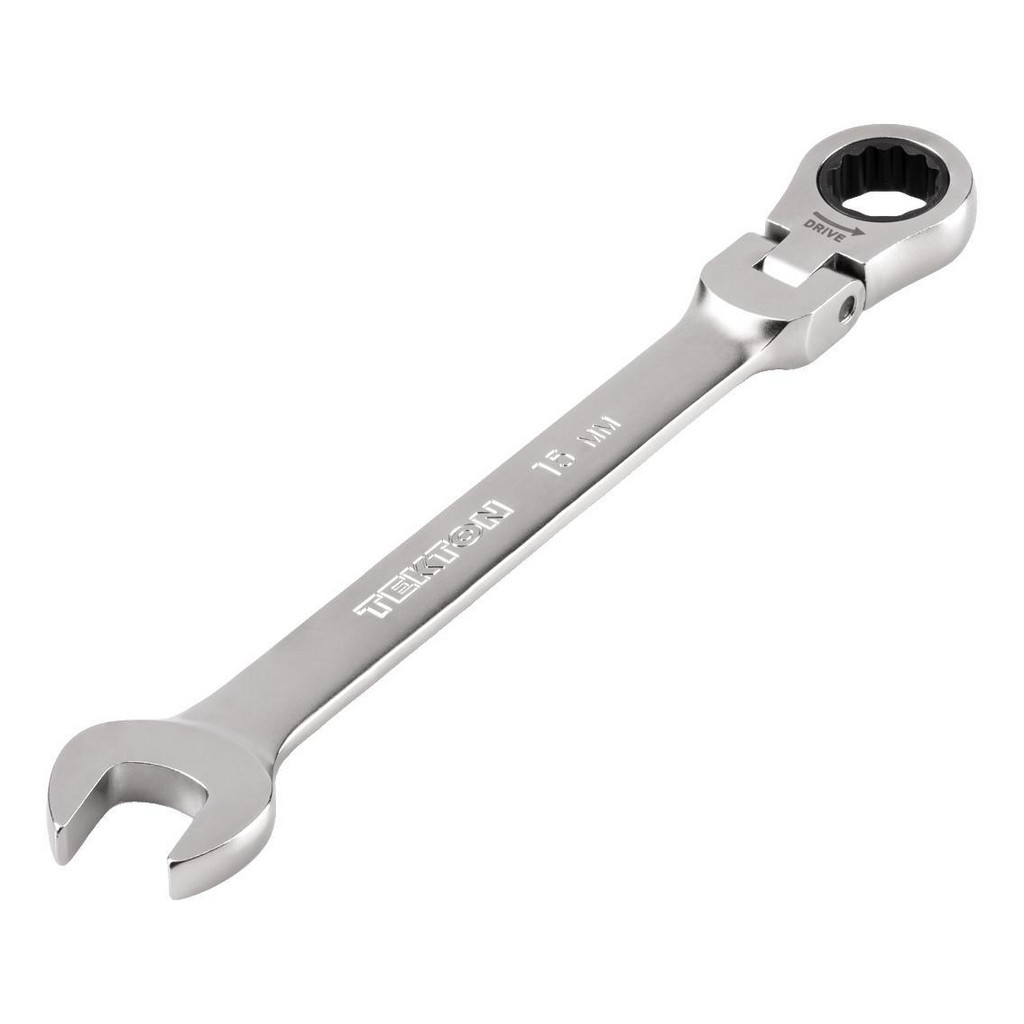 Tekton Combination Wrench: 15.00 mm Head Size, 0 deg Offset - Steel, Satin Chrome Finish | Part #WRC26415