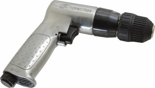 Air Drill: 3/8" Keyless Chuck, Reversible - Pistol Grip, 2,000 RPM, 0.5 hp