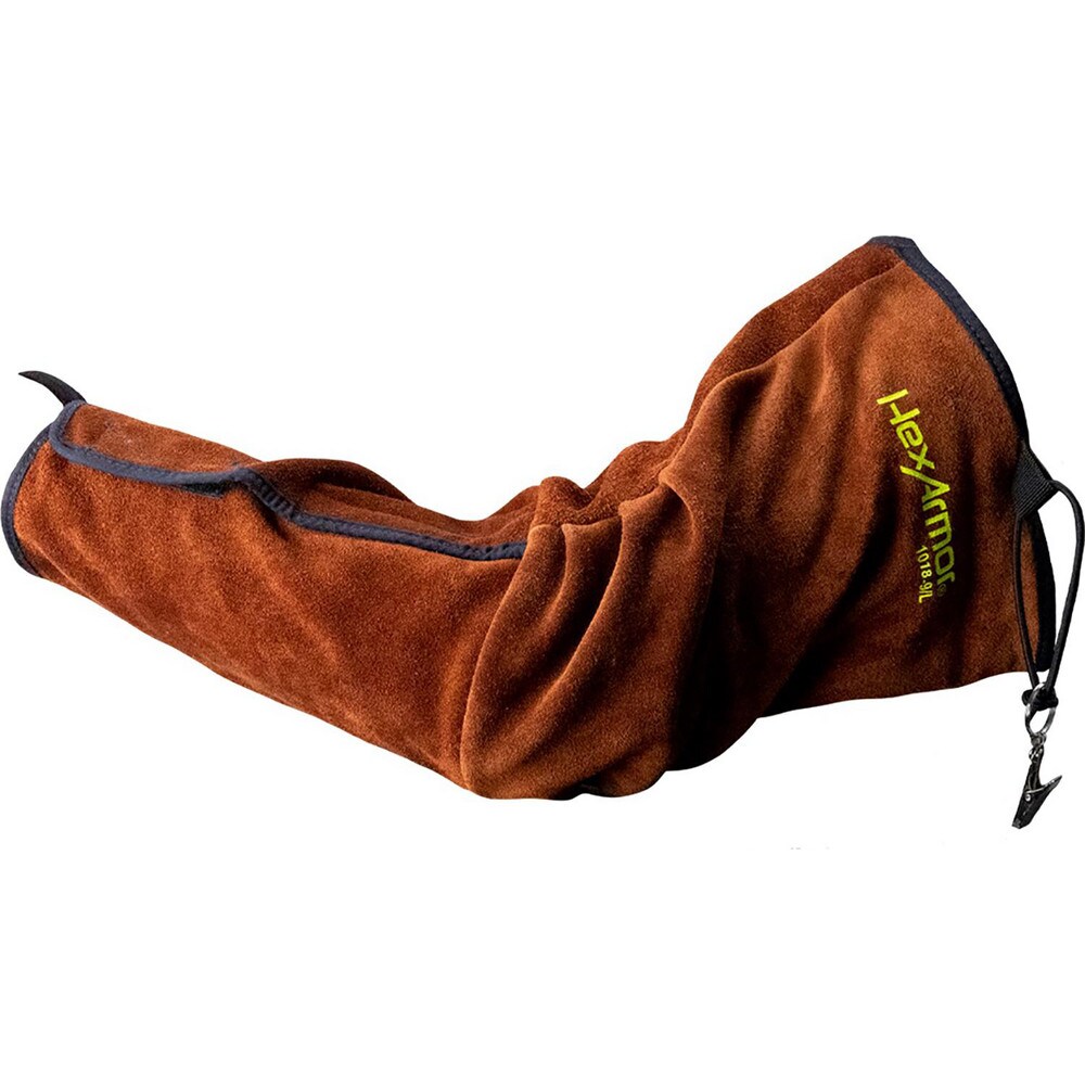 Welding, Heat & FR Sleeve: Size 2X-Large, Aramid, HPPE & Leather, Brown & High-Visibility Green, ANSI Cut A7