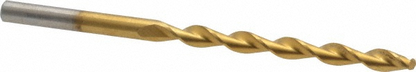 Jobber Length Drill Bit: 13/64" (0.2031) Dia, 135 deg, HSS - TiN Finish, 3-5/8" OAL, Right Hand Cut, Parabolic Flute, Straight Shank, Series 150DHT