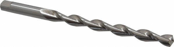 Taper Length Drill Bit: 17/32" (0.5313) Dia, 135 deg, HSS - Bright/Uncoated Finish, 6" Flute Length, 8" OAL, Right Hand Cut, Parabolic Flute, Tanged Shank, 120DH