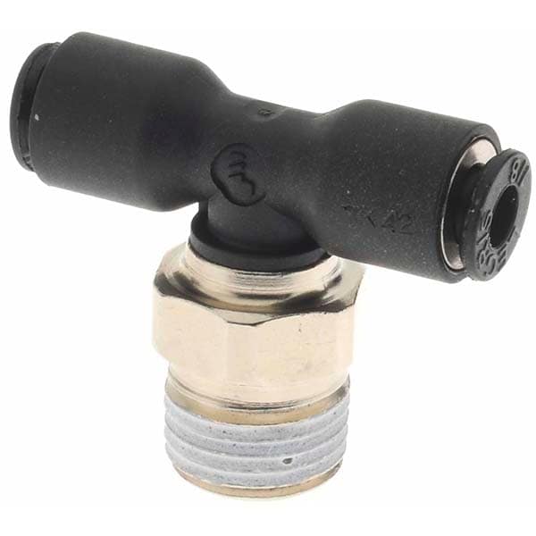 Push-To-Connect Tube Fitting: Male Branch Tee, 1/8" Thread, 1/8" OD