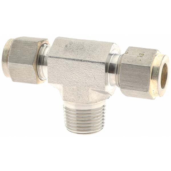 Compression Tube Male Branch Tee: 3/8" Thread, Compression x Compression x MNPT
