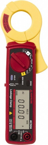 Leakage Clamp Meter: CAT II, 1.1811" Jaw, Clamp On Jaw