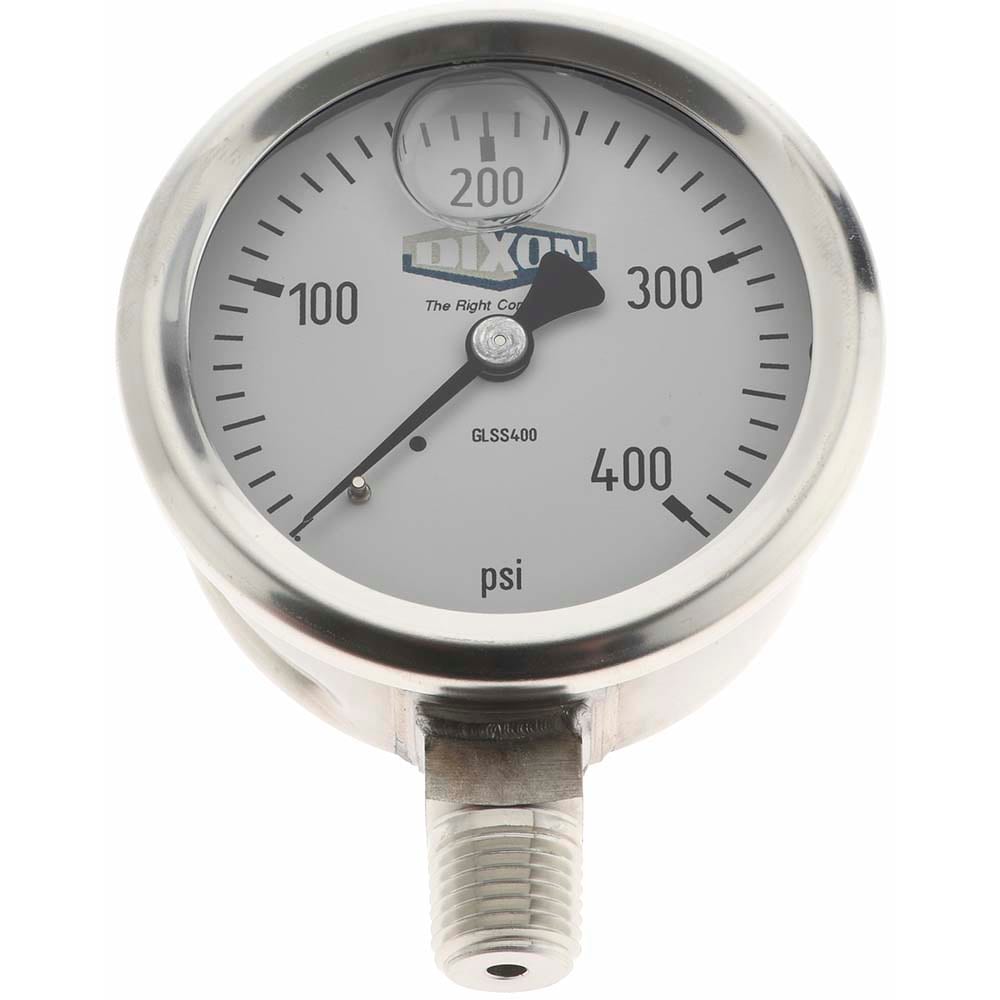 Pressure Gauge: 2-1/2" Dial, 1/4" Thread, NPT, Lower Mount