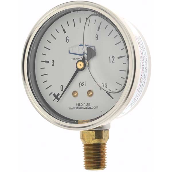 Pressure Gauge: 2-1/2" Dial, 1/4" Thread, NPT, Lower Mount