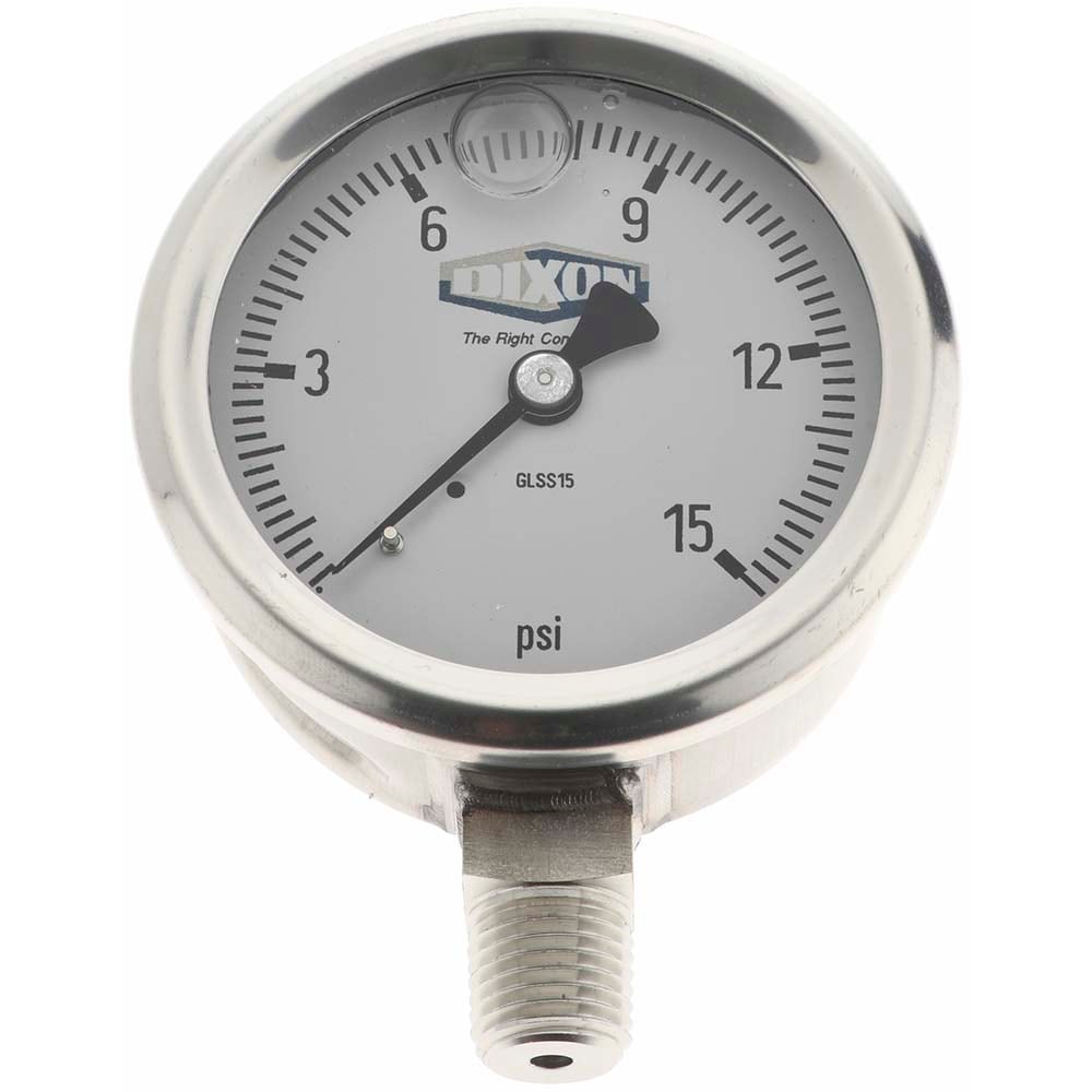 Pressure Gauge: 2-1/2" Dial, 1/4" Thread, NPT, Lower Mount