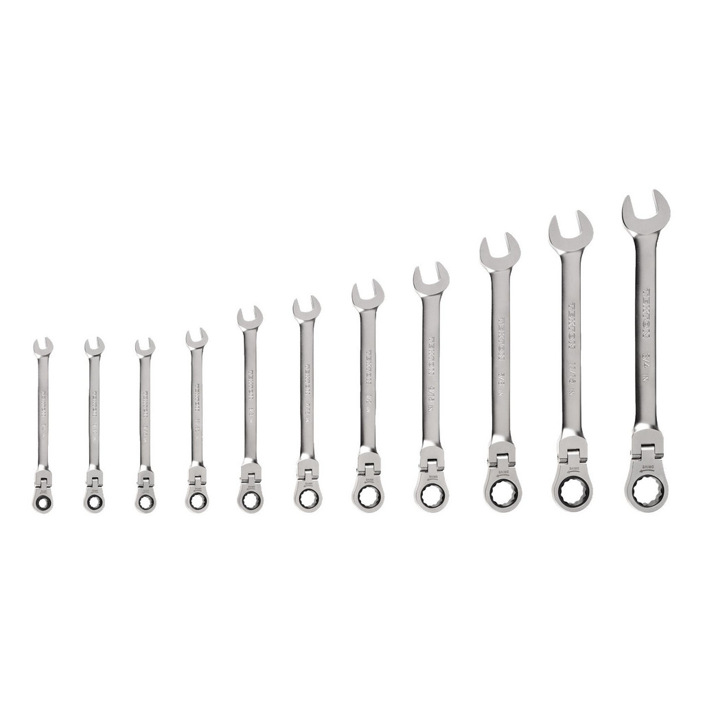 Tekton Ratchet Set & Combination Wrench Set: 11 Pc, 1/4 in - 3/4 in Wrench, Inch - 0 deg Head Offset Angle, Satin Chrome Finish, Ratcheting