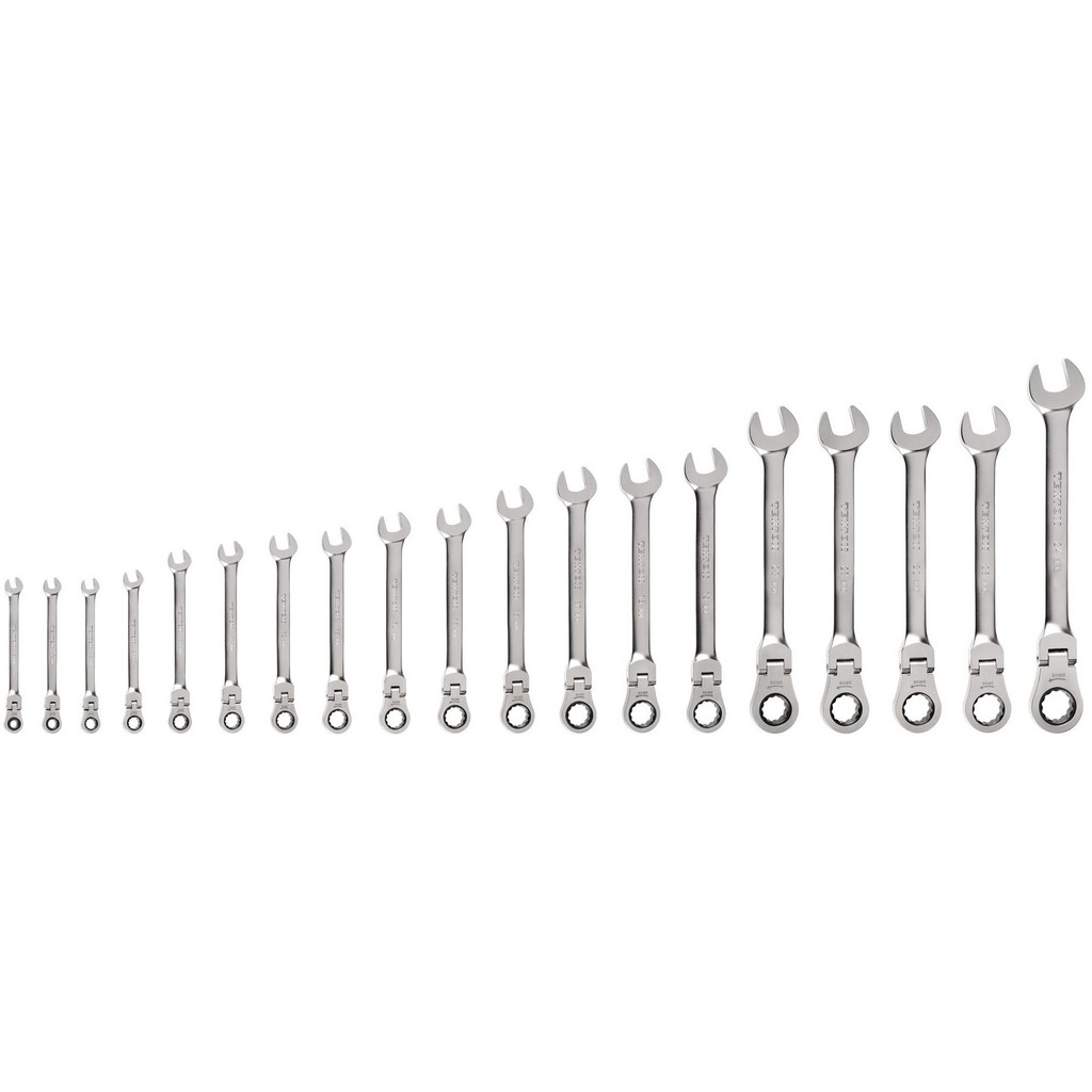 Tekton Ratchet Set & Combination Wrench Set: 19 Pc, 6 mm - 24 mm Wrench, Metric - 0 deg Head Offset Angle, Satin Chrome Finish, Ratcheting