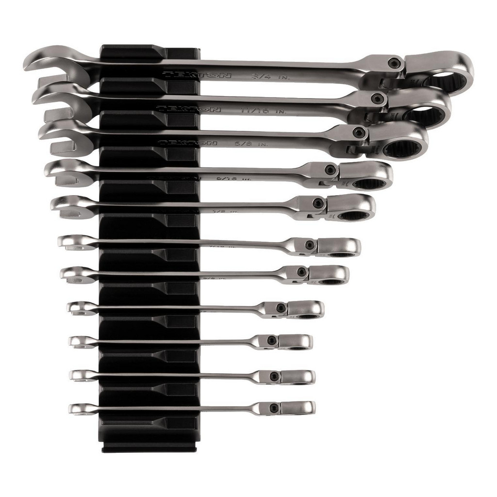 Tekton Ratchet Set & Combination Wrench Set: 11 Pc, 1/4 in - 3/4 in Wrench, Inch - 0 deg Head Offset Angle, Satin Chrome Finish, Ratcheting