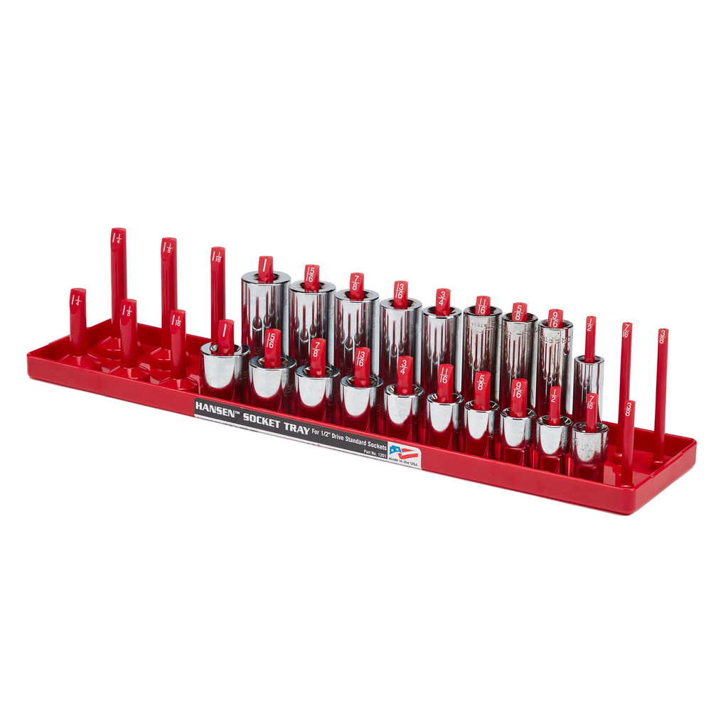 Made in USA | Value Collection 28 Piece Capacity Deep & Shallow Inch Socket Tray - 1/2" Drive, Red | Part #1201