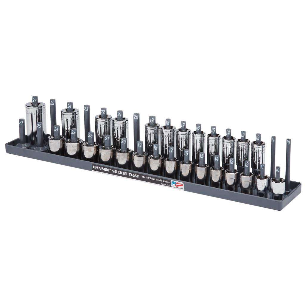 Made in USA | Value Collection 34 Piece Capacity Deep & Shallow Metric Socket Tray - 1/2" Drive, Gray | Part #1202
