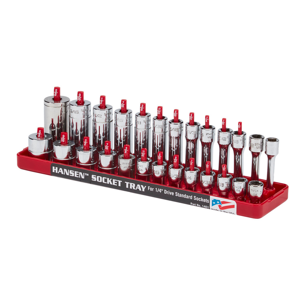 Made in USA | Value Collection 26 Piece Capacity Deep & Shallow Inch Socket Tray - 1/4" Drive, Red | Part #1401