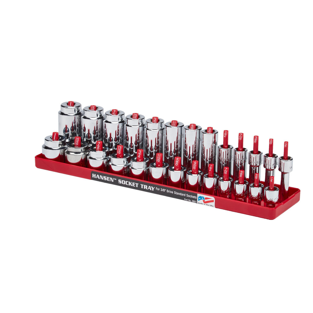 Made in USA | Value Collection 26 Piece Capacity Deep & Shallow Inch Socket Tray - 3/8" Drive, Red | Part #3801
