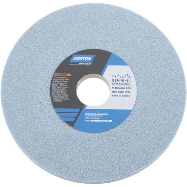 Norton 66253246800 Surface Grinding Wheel: 7" Dia, 1/2" Thick, 1-1/4" Hole, 46 Grit, I Hardness Image