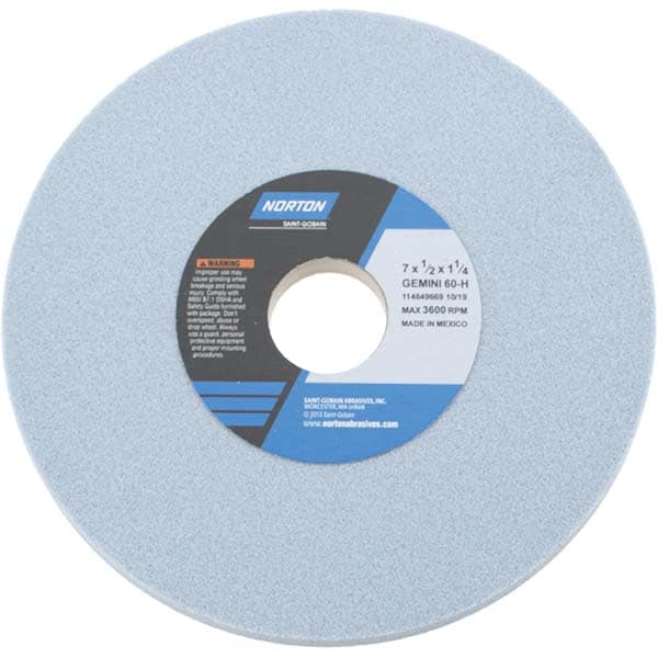 Norton 66253246815 Surface Grinding Wheel: 7" Dia, 1/2" Thick, 1-1/4" Hole, 60 Grit, H Hardness Image