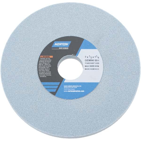 Norton 66253246818 Surface Grinding Wheel: 7" Dia, 1/2" Thick, 1-1/4" Hole, 60 Grit, I Hardness Image