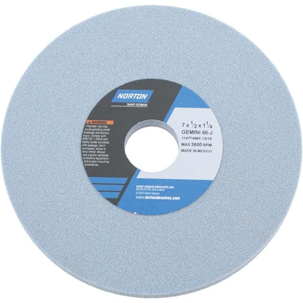 Norton 66253246820 Surface Grinding Wheel: 7" Dia, 1/2" Thick, 1-1/4" Hole, 60 Grit, J Hardness Image