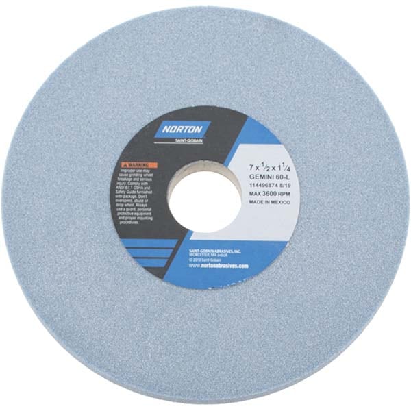 Norton 66253246824 Surface Grinding Wheel: 7" Dia, 1/2" Thick, 1-1/4" Hole, 60 Grit, L Hardness Image